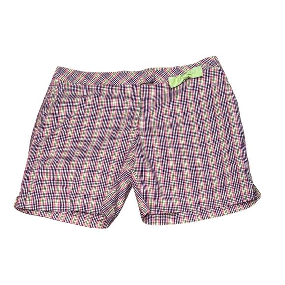Lady Hagen 10 Leeds Plaid Golf Shorts Pockets Pink Purple Check Print Bow - Picture 1 of 6